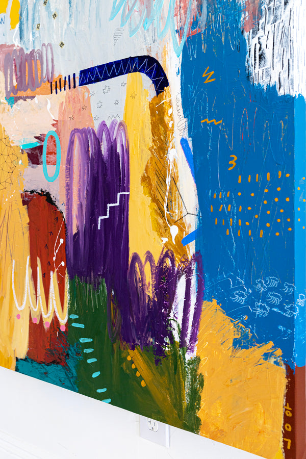 Colorful Original Abstract Painting, Brilliant Symphony of Modern Abstract Art | Depth in emotion (36"x72")