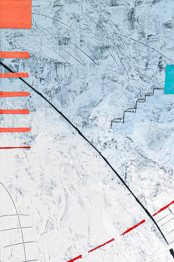 Playful Large original Abstract Painting, Modern Canvas Wall Art of Two Buildings Amidst Cozy Comfort | Domus