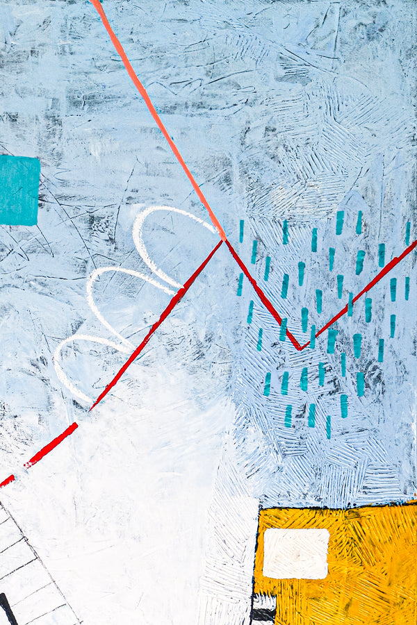 Playful Large original Abstract Painting, Modern Canvas Wall Art of Two Buildings Amidst Cozy Comfort | Domus