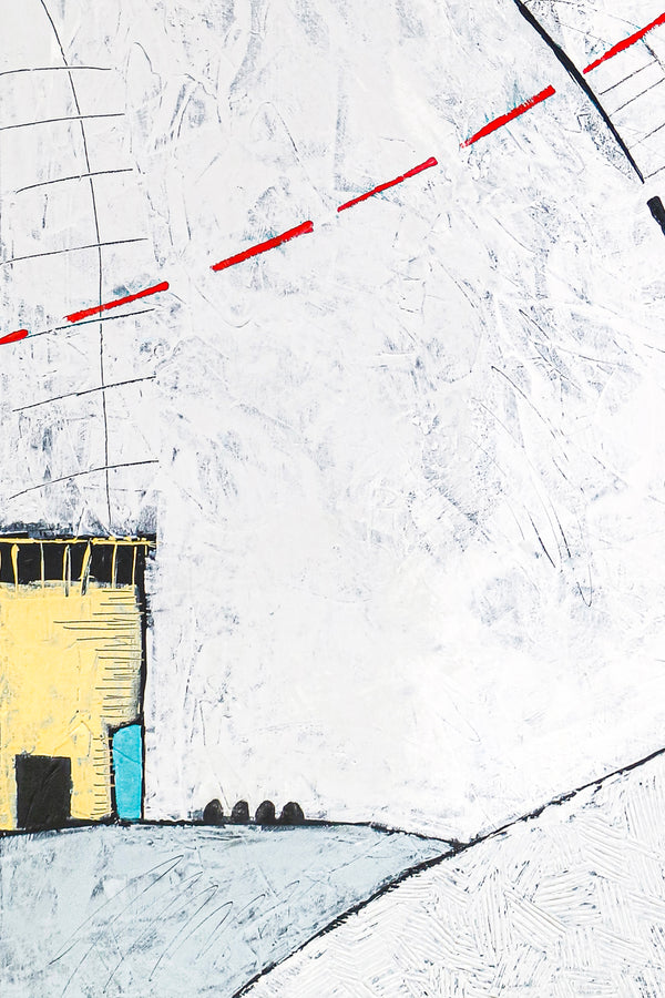 Playful Large original Abstract Painting, Modern Canvas Wall Art of Two Buildings Amidst Cozy Comfort | Domus