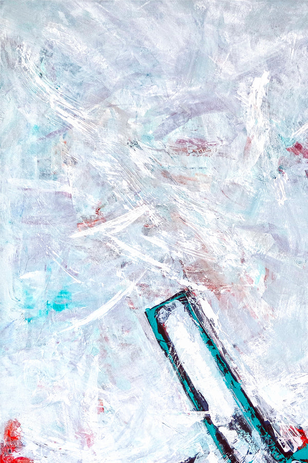 Expressionist Original Abstract Acrylic Painting, Large Modern Canvas Wall Art with Refined Turquoise | Door II