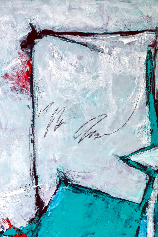 Expressionist Original Abstract Acrylic Painting, Large Modern Canvas Wall Art with Refined Turquoise | Door II