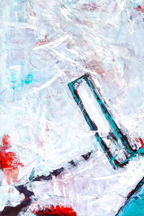 Expressionist Original Abstract Acrylic Painting, Large Modern Canvas Wall Art with Refined Turquoise | Door II