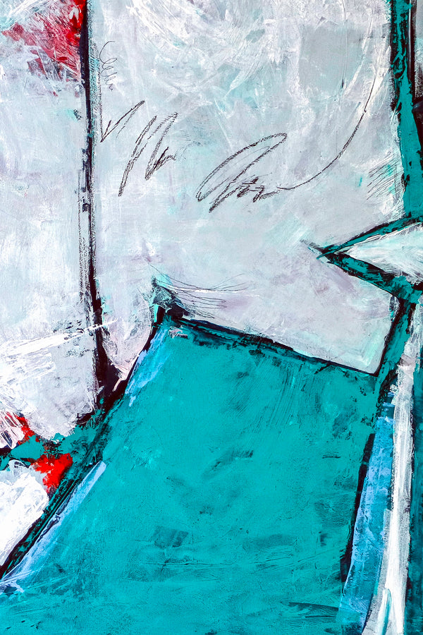Expressionist Original Abstract Acrylic Painting, Large Modern Canvas Wall Art with Refined Turquoise | Door II