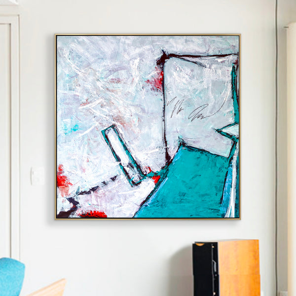 Expressionist Original Abstract Acrylic Painting, Large Modern Canvas Wall Art with Refined Turquoise | Door II