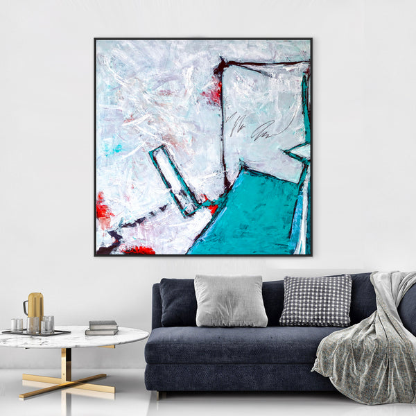 Expressionist Original Abstract Acrylic Painting, Large Modern Canvas Wall Art with Refined Turquoise | Door II