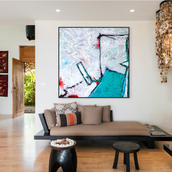Expressionist Original Abstract Acrylic Painting, Large Modern Canvas Wall Art with Refined Turquoise | Door II