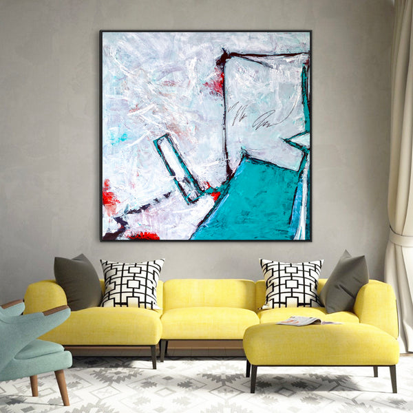 Expressionist Original Abstract Acrylic Painting, Large Modern Canvas Wall Art with Refined Turquoise | Door II