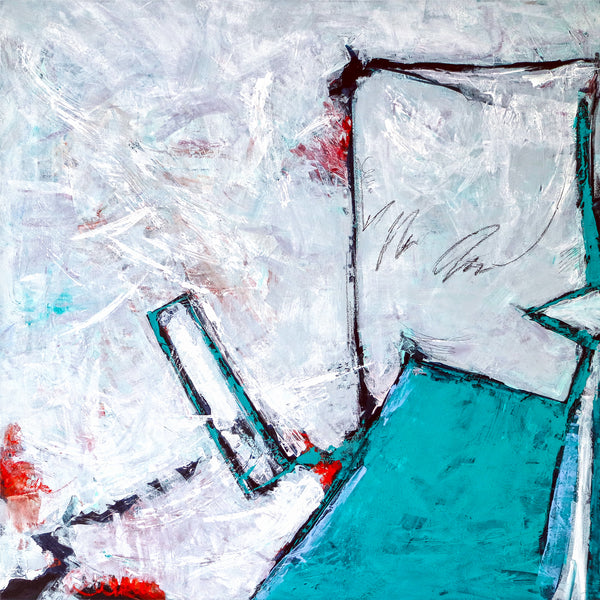 Expressionist Original Abstract Acrylic Painting, Large Modern Canvas Wall Art with Refined Turquoise | Door II
