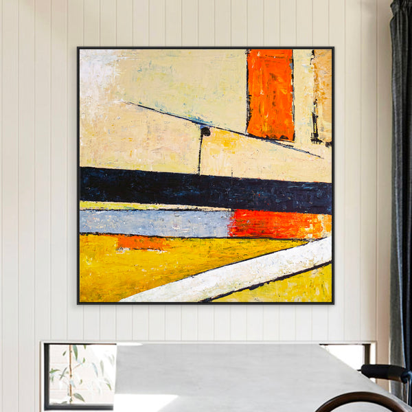 Original Abstract Colorful Acrylic Painting, Bold & Soft in Geometric Modern Canvas Wall Art | Door (Square Ver.)