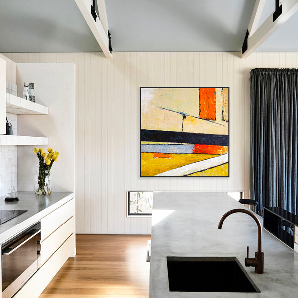 Original Abstract Colorful Acrylic Painting, Bold & Soft in Geometric Modern Canvas Wall Art | Door (Square Ver.)