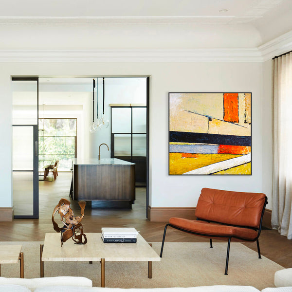 Original Abstract Colorful Acrylic Painting, Bold & Soft in Geometric Modern Canvas Wall Art | Door (Square Ver.)