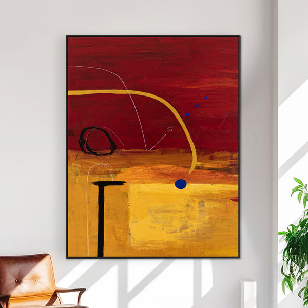 Geometric Large Original Abstract Painting in Acrylic, Red & Yellow Modern Canvas Wall Art | Dypdrom (L)