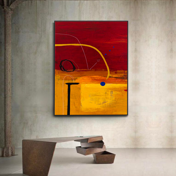 Geometric Large Original Abstract Painting in Acrylic, Red & Yellow Modern Canvas Wall Art | Dypdrom (L)