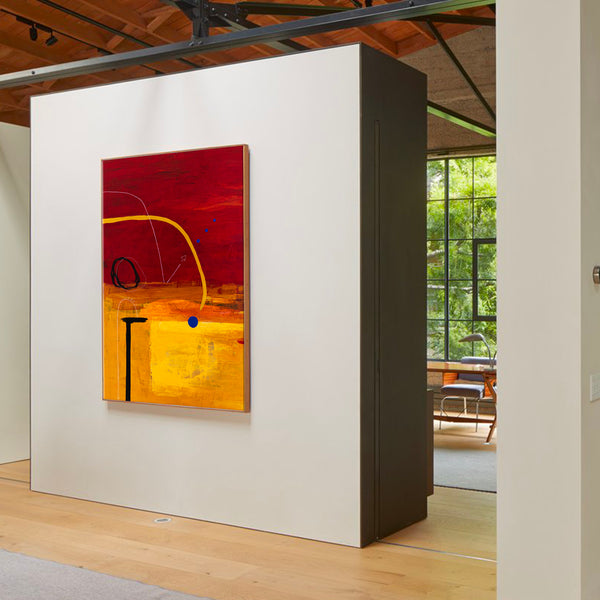 Geometric Large Original Abstract Painting in Acrylic, Red & Yellow Modern Canvas Wall Art | Dypdrom (L)