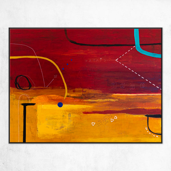 Modern Original Abstract Acrylic Painting with Geometric Elements, Red and Yellow Large Canvas Wall Art | Dypdrom