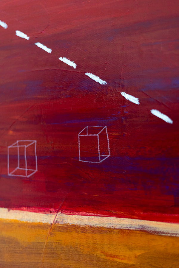 Modern Original Abstract Acrylic Painting with Geometric Elements, Red and Yellow Large Canvas Wall Art | Dypdrom