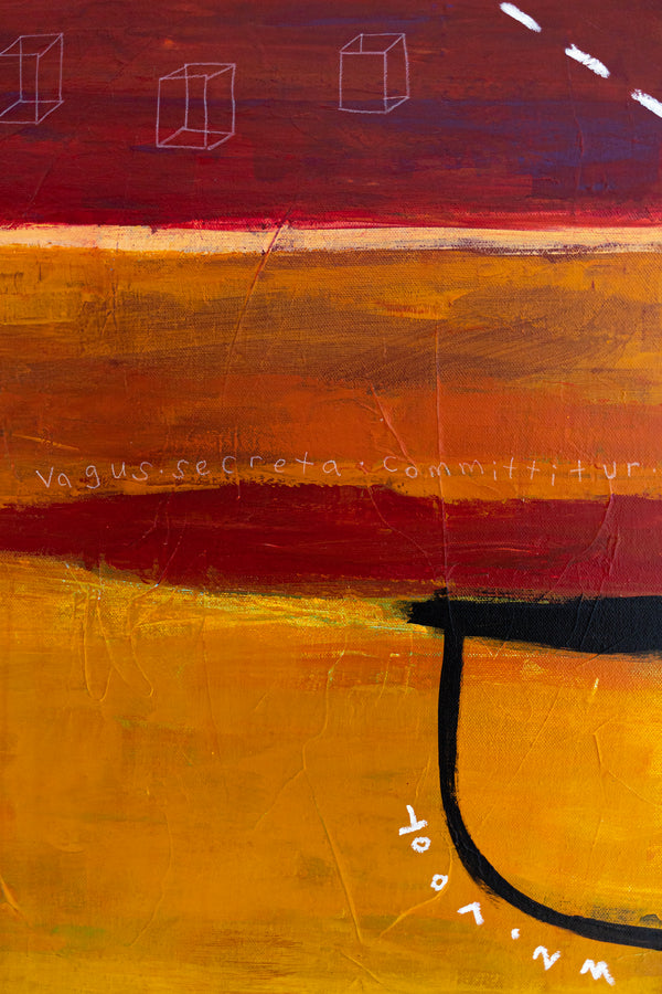 Modern Original Abstract Acrylic Painting with Geometric Elements, Red and Yellow Large Canvas Wall Art | Dypdrom