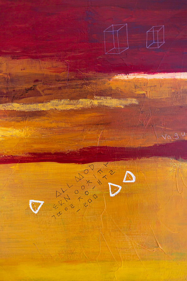 Modern Original Abstract Acrylic Painting with Geometric Elements, Red and Yellow Large Canvas Wall Art | Dypdrom