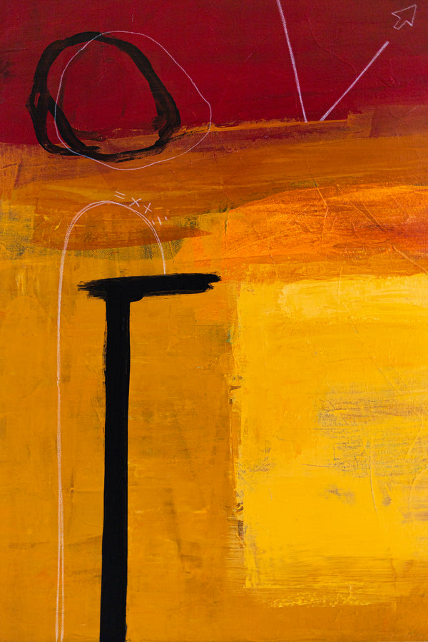 Modern Original Abstract Acrylic Painting with Geometric Elements, Red and Yellow Large Canvas Wall Art | Dypdrom