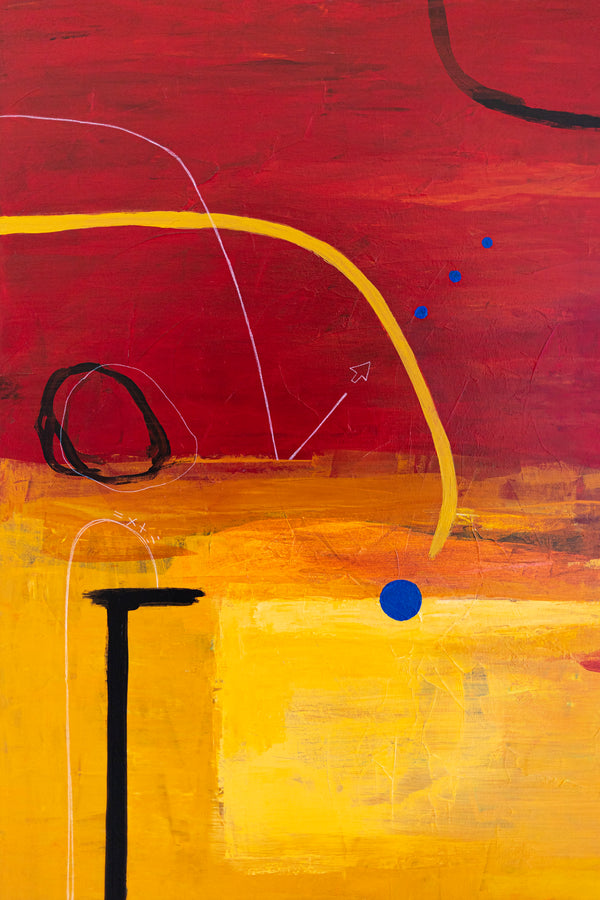 Modern Original Abstract Acrylic Painting with Geometric Elements, Red and Yellow Large Canvas Wall Art | Dypdrom