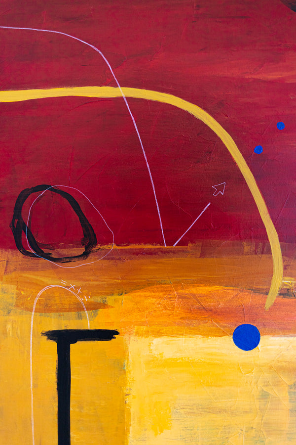 Modern Original Abstract Acrylic Painting with Geometric Elements, Red and Yellow Large Canvas Wall Art | Dypdrom