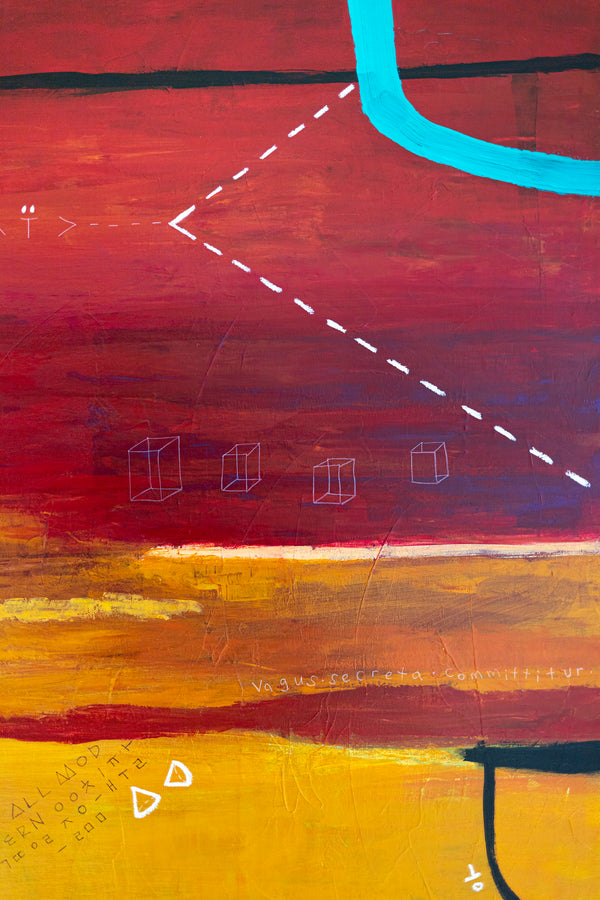 Modern Original Abstract Acrylic Painting with Geometric Elements, Red and Yellow Large Canvas Wall Art | Dypdrom