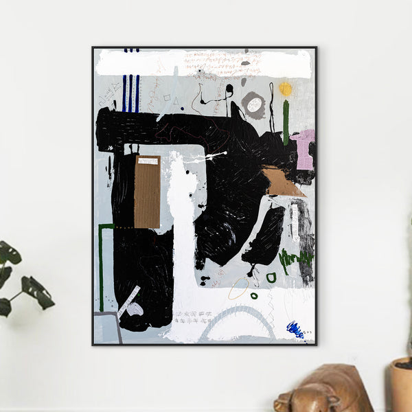 Black & White Abstract Modern Original Painting, Canvas Art of Explores Conscious Existence | Edge of conciousness (54"x72")