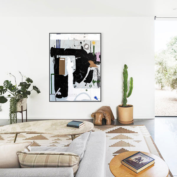 Black & White Abstract Modern Original Painting, Canvas Art of Explores Conscious Existence | Edge of conciousness (54"x72")