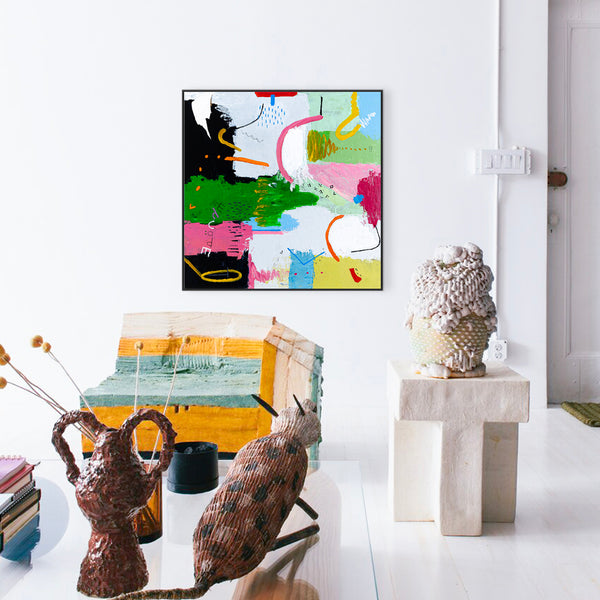 Original Abstract Painting with Dynamic Composition and Strong Colors, Modern Contemporary Art | Epoche I (40"x40")