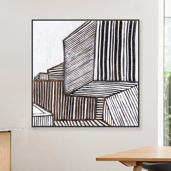 Minimalist Large Original Abstract Painting in Acrylic, Black & White Modern Contemporary Canvas Wall Art | Es III