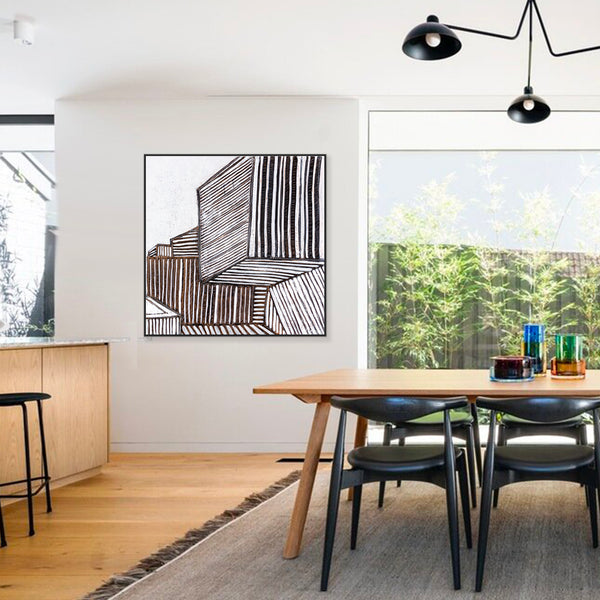 Minimalist Large Original Abstract Painting in Acrylic, Black & White Modern Contemporary Canvas Wall Art | Es III