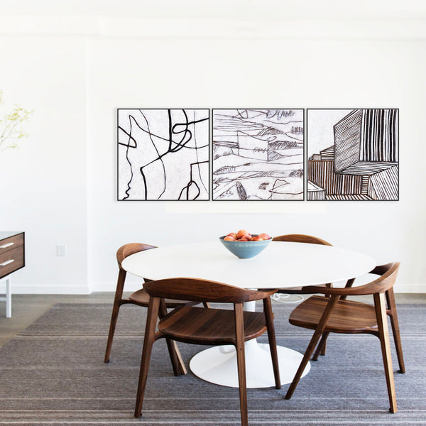 Minimalist Large Original Abstract Acrylic Painting, Black & White Modern Contemporary Canvas Wall Art | Es (3 Set)