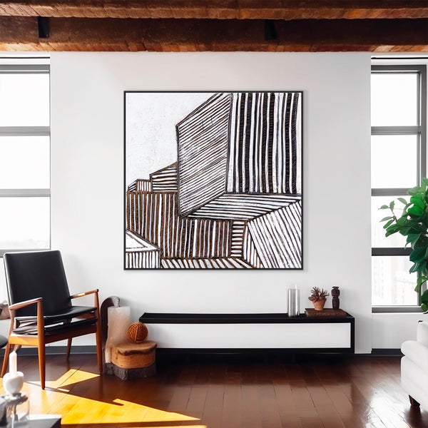 Minimalist Large Original Abstract Painting in Acrylic, Black & White Modern Contemporary Canvas Wall Art | Es III
