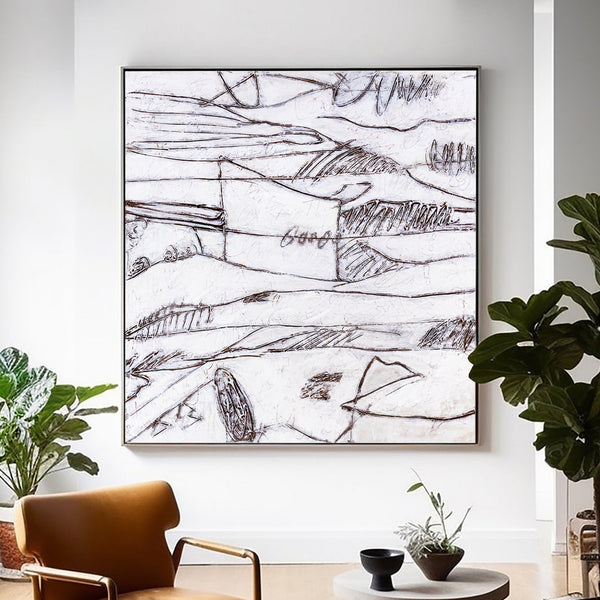 Minimalist Large Original Abstract Painting in Acrylic, Black & White Modern Contemporary Canvas Wall Art | Es II
