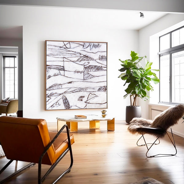 Minimalist Large Original Abstract Painting in Acrylic, Black & White Modern Contemporary Canvas Wall Art | Es II