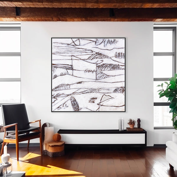 Minimalist Large Original Abstract Painting in Acrylic, Black & White Modern Contemporary Canvas Wall Art | Es II