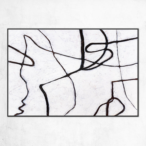 Minimalist Large Original Abstract Acrylic Painting, Black & White Modern Canvas Wall Art | Es I (Horizontal Ver.)