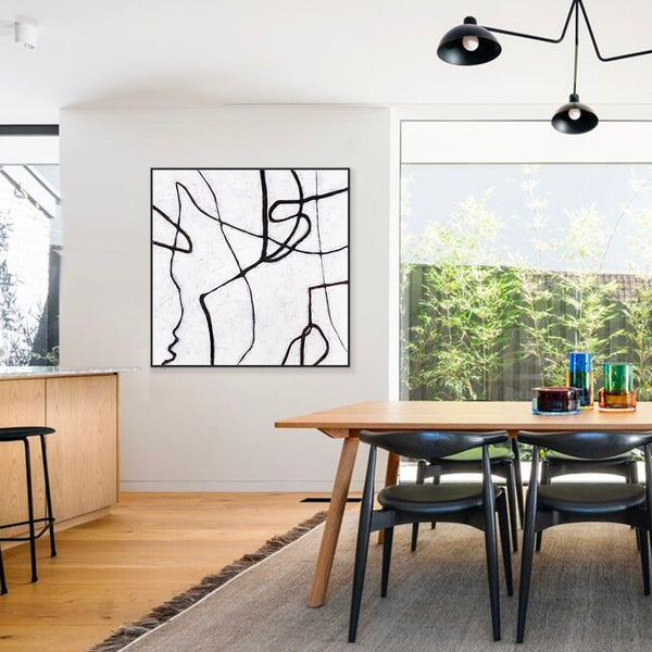 Minimalist Large Original Abstract Acrylic Painting, Black & White Modern Contemporary Canvas Wall Art | Es I