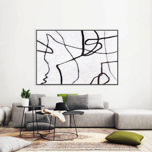 Minimalist Large Original Abstract Acrylic Painting, Black & White Modern Canvas Wall Art | Es I (Horizontal Ver.)