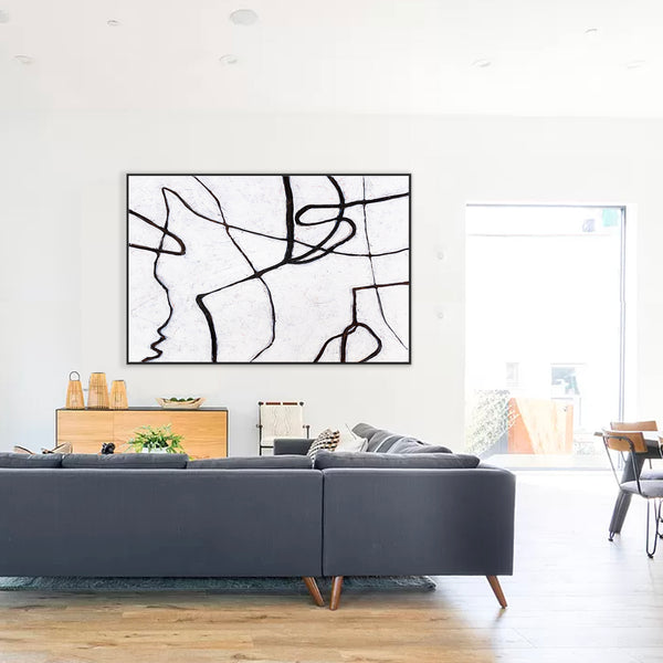 Minimalist Large Original Abstract Acrylic Painting, Black & White Modern Canvas Wall Art | Es I (Horizontal Ver.)