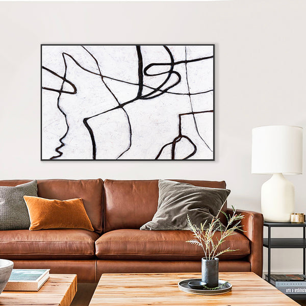 Minimalist Large Original Abstract Acrylic Painting, Black & White Modern Canvas Wall Art | Es I (Horizontal Ver.)