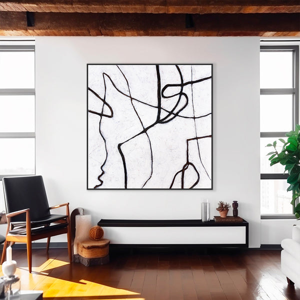 Minimalist Large Original Abstract Acrylic Painting, Black & White Modern Contemporary Canvas Wall Art | Es I