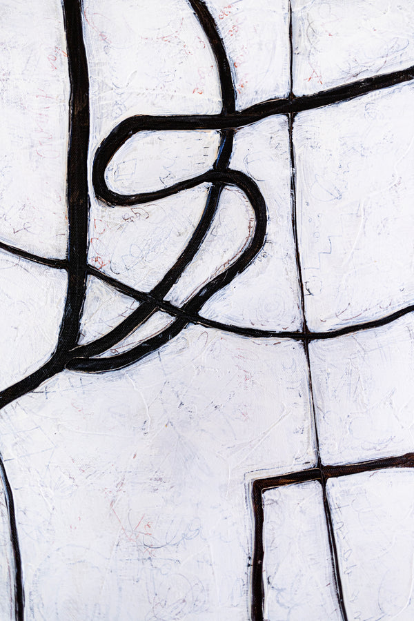 Minimalist Large Original Abstract Acrylic Painting, Black & White Modern Canvas Wall Art | Es I (Horizontal Ver.)