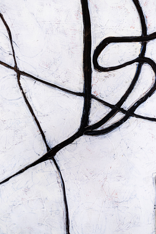 Minimalist Large Original Abstract Acrylic Painting, Black & White Modern Canvas Wall Art | Es I (Horizontal Ver.)