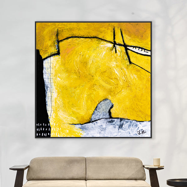 Yellow Original Abstract Painting in Acrylic, Large Modern Canvas Wall Art, Striking Brush Strokes | Espoir