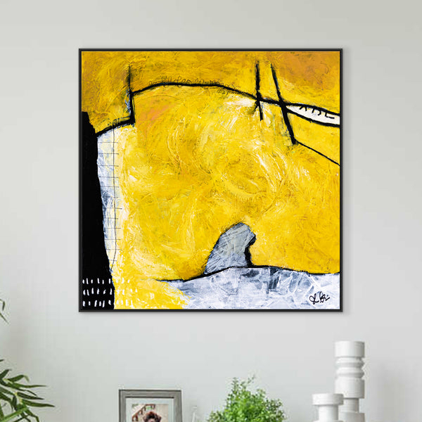 Original Abstract Painting Yellow Modern Canvas Wall Art, Striking Brush Strokes | Espoir (24"x24")