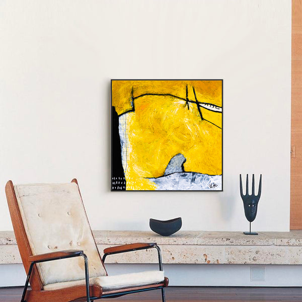 Original Abstract Painting Yellow Modern Canvas Wall Art, Striking Brush Strokes | Espoir (24"x24")