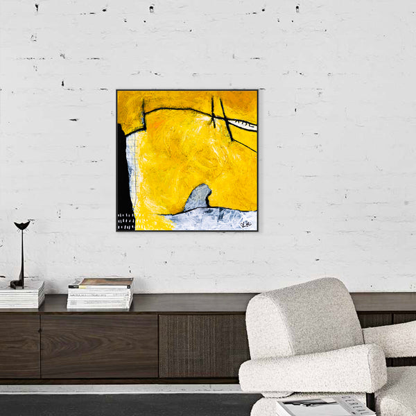 Original Abstract Painting Yellow Modern Canvas Wall Art, Striking Brush Strokes | Espoir (24"x24")