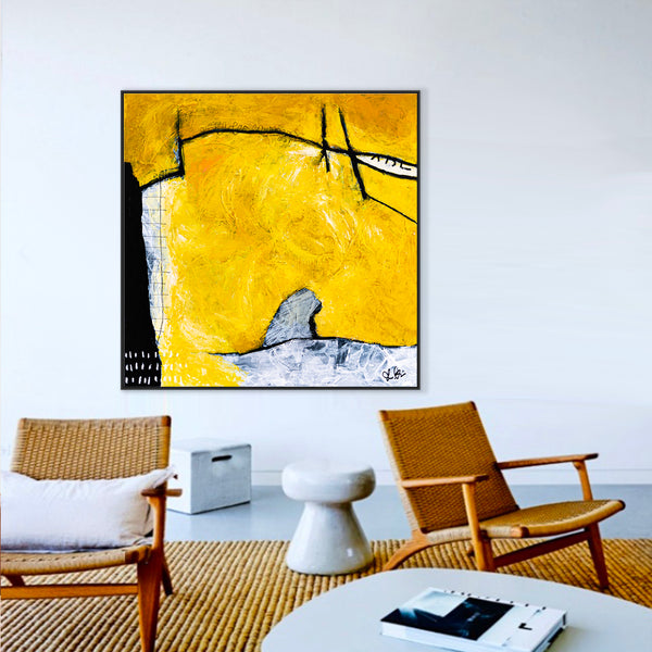 Yellow Original Abstract Painting in Acrylic, Large Modern Canvas Wall Art, Striking Brush Strokes | Espoir
